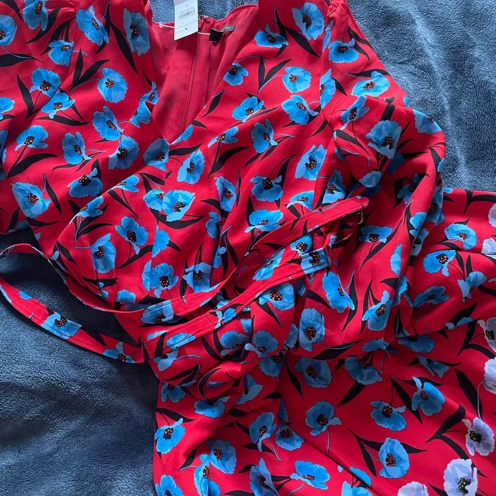 Ann Taylor Red Maxi Dress with Blue Floral Print - Picture 4 of 7
